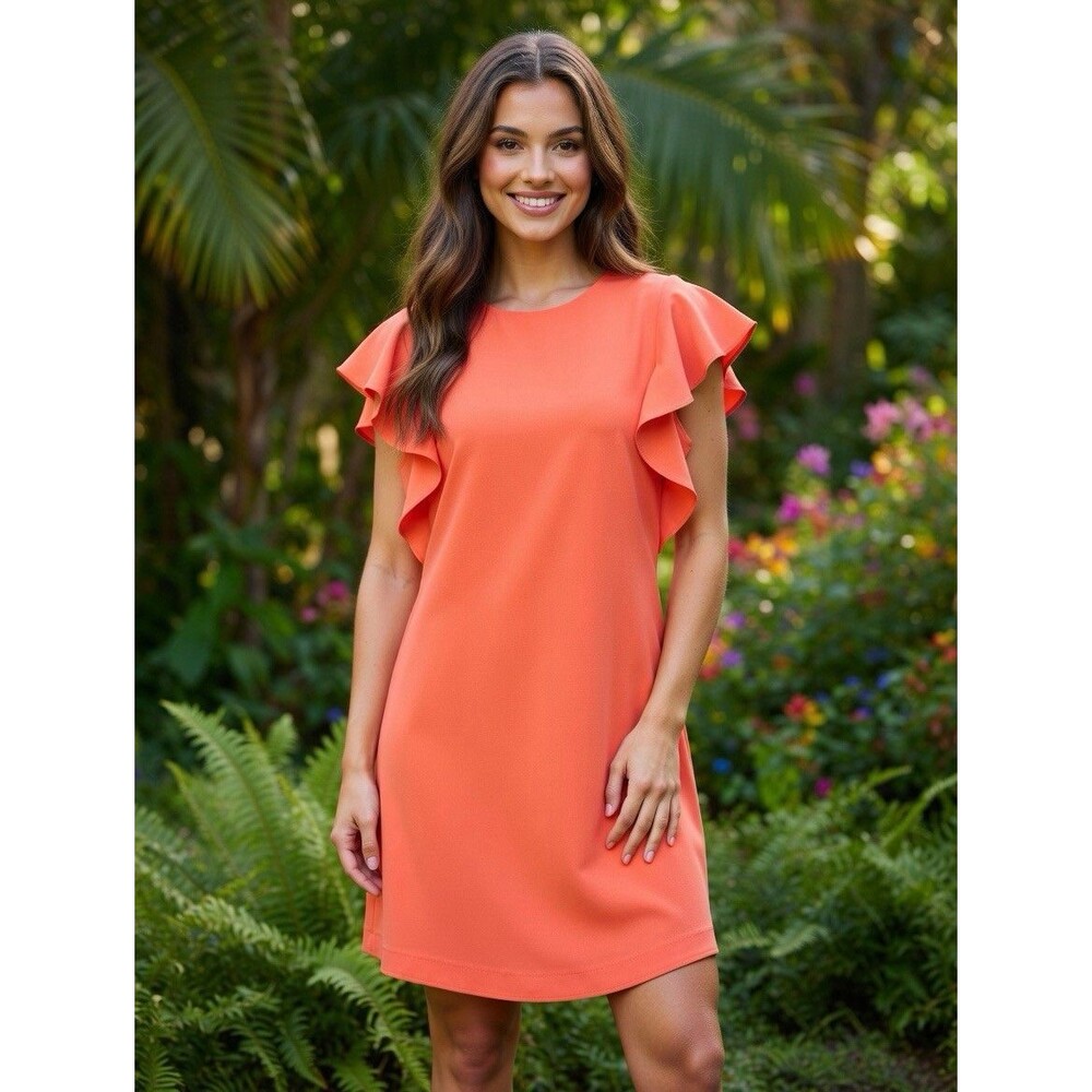 Laundry By Shelli Segal Coral A-line Ruffle sleeve Dress sz 2
